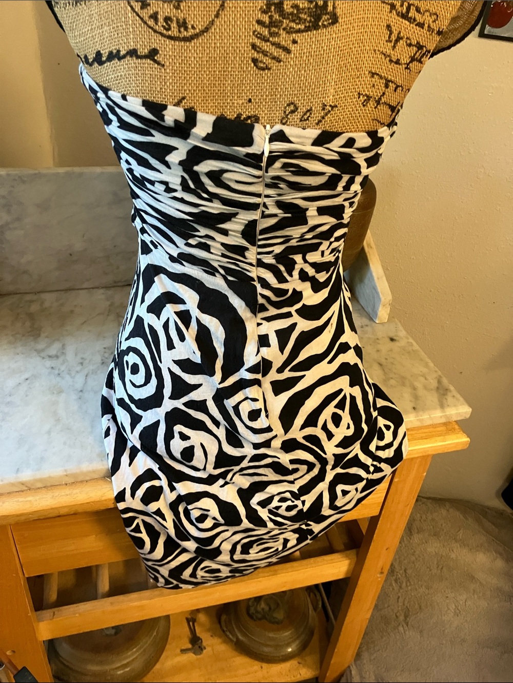 bebe Black and White Strapless Rose-Print Dress - Picture 4 of 13